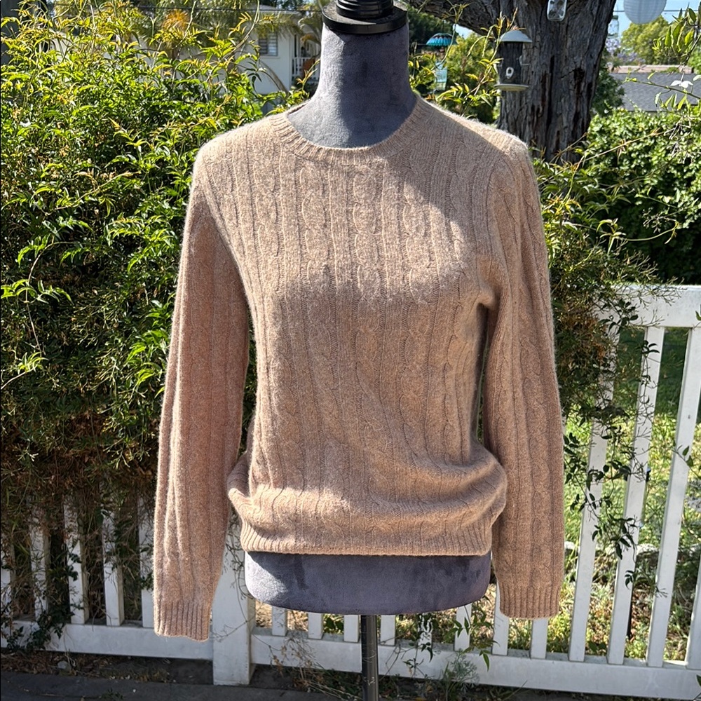 Women's Camel Hair-Colored Cashmere Cable Knit Sweater, Size Medium
